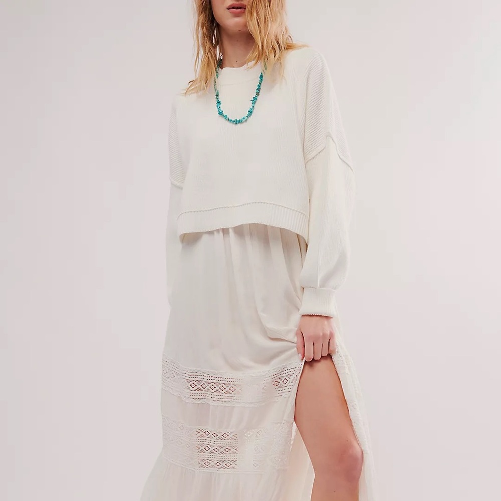 Free People Easy Street Crop Pullover in optic white
